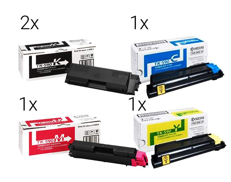 Kyocera Original TK-590 Toner Sparset (2x Schwarz & 1x Gelb, Cyan, Magenta)